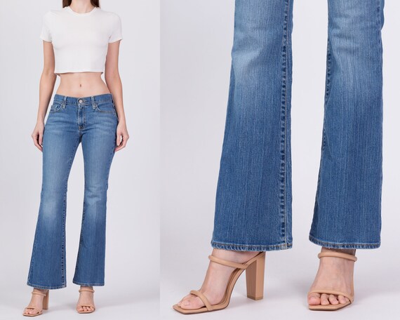 Vintage Y2K 00s Blue Distressed Bootcut Low-Rise Denim Jeans S 10