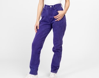 90s Royal Purple High Waisted Jeans - Extra Small, 23.5" | Vintage Colorful Denim Tapered Leg Mom Jeans