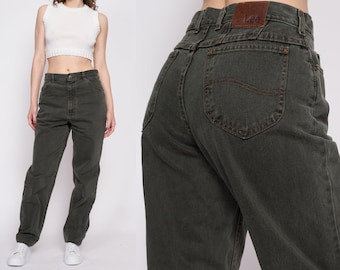 Med-Lrg 90s Lee Olive High Waisted Jeans Tall 30.5" | Vintage Denim Tapered Leg Mom Jeans