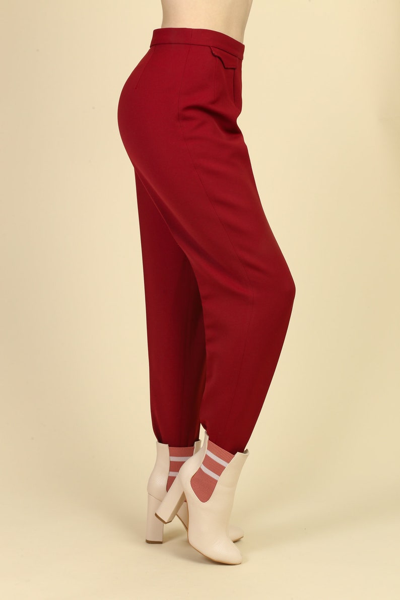 Vintage Nylastic Made In Austria High Waist Rockabilly Pants Petite Small 1950s Red Stirrup Ski Pants