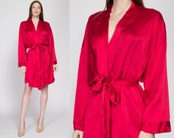 Med-Lrg 90s Victoria's Secret Red Silk Robe | Vintage Boho Belted Loungewear Mini Kimono