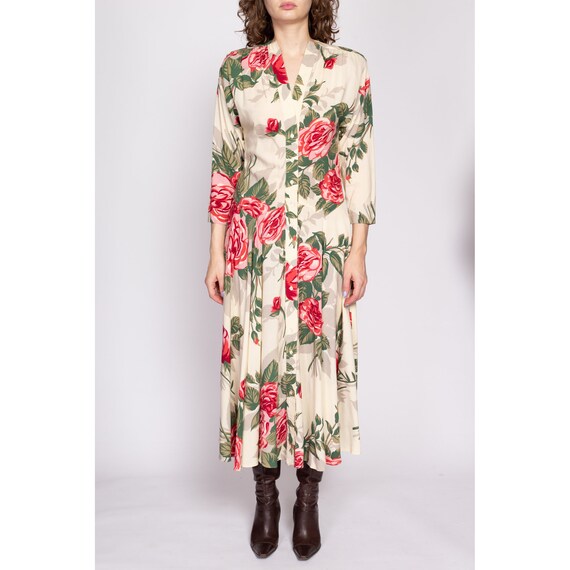 80s Nicole Miller Rose Floral Batwing Sleeve Dres… - image 2