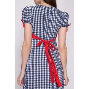 Petite Small 60s Gingham Prairie Maxi Dress Vintage Red White Blue Boho A Line Cottagecore Lace Apron Dress image 6
