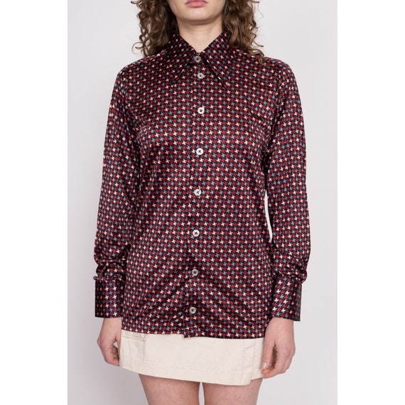 70s Givenchy For Chesa Satin Houndstooth Shirt Me… - image 2