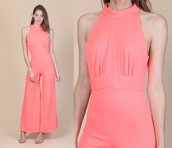 pink bell bottom jumpsuit