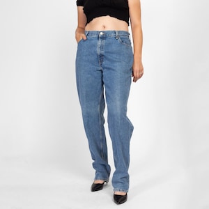 Large 90s Levis 550 High Waisted Mom Jeans 33" | Vintage Levi's Medium Wash Denim Tapered Leg Jeans