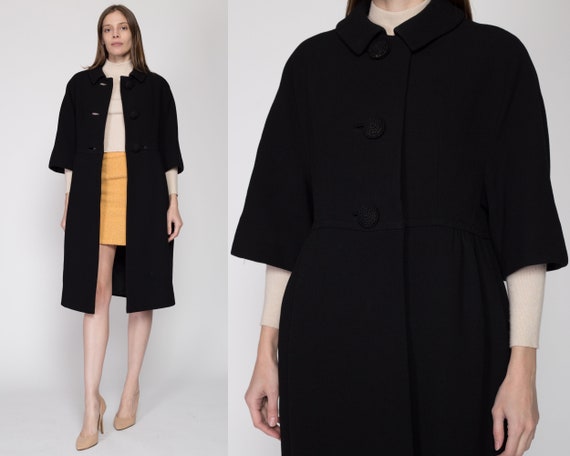 Medium 1950s Black Wool Bubble Coat | Retro Vinta… - image 1