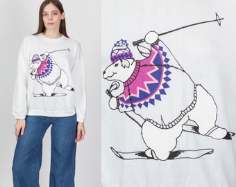 Large Vintage Skiing Polar Bear Sweatshirt | 80s 90s Graphic Animal Pullover