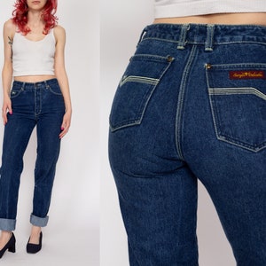 XXS 80s Sergio Valente Mid Rise Jeans Vintage Dark Wash Denim Tapered Leg Long Inseam Jeans image 1