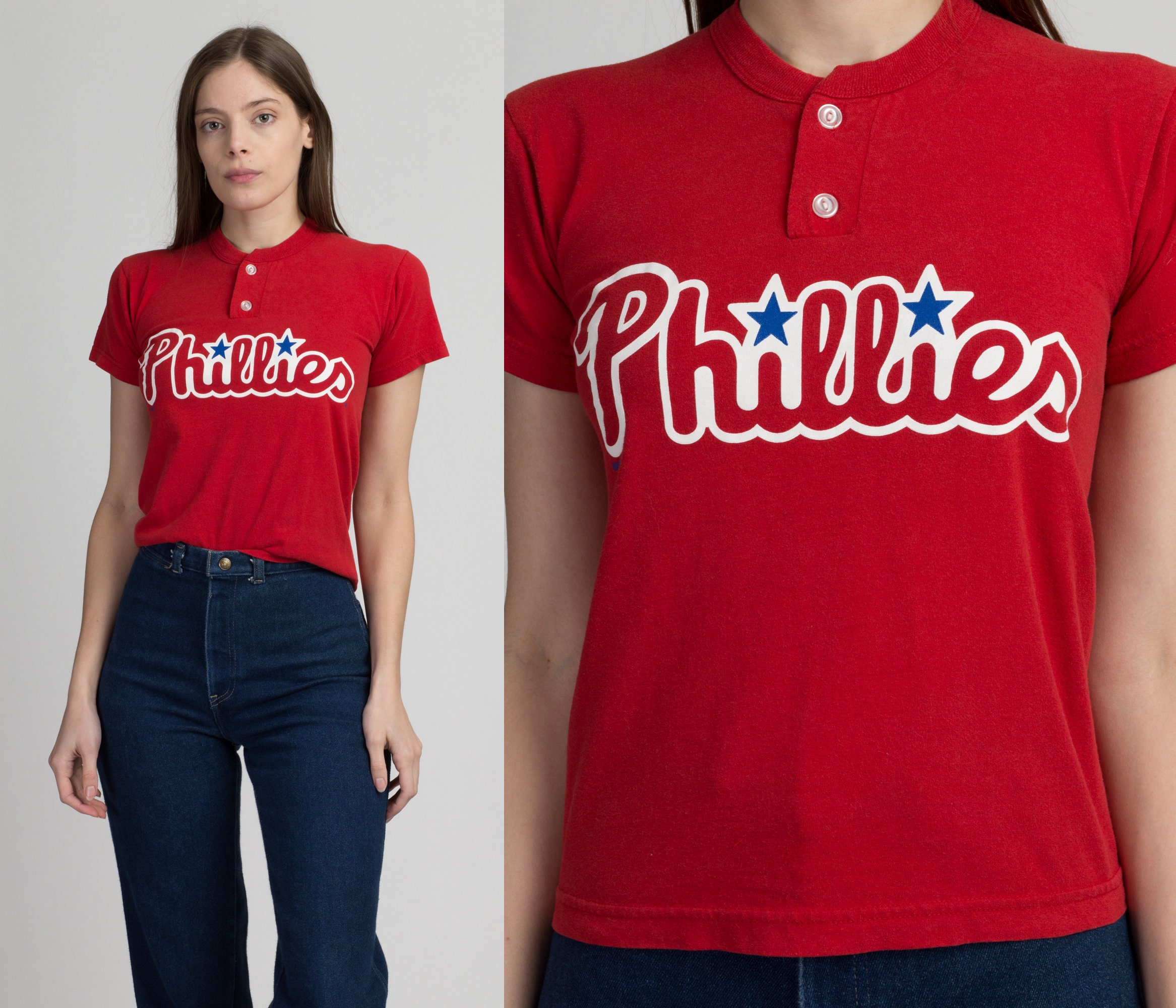 Vintage Phillies Baseball T Shirt Petite XS 90s Red MLB 