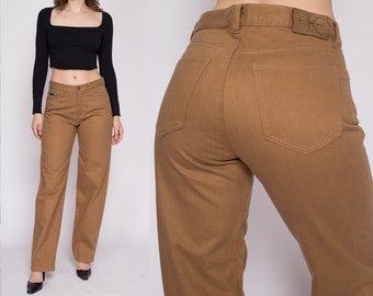 Medium 90s Calvin Klein Brown Mid Rise Pants | Vintage Soft Cotton Straight Leg Trousers