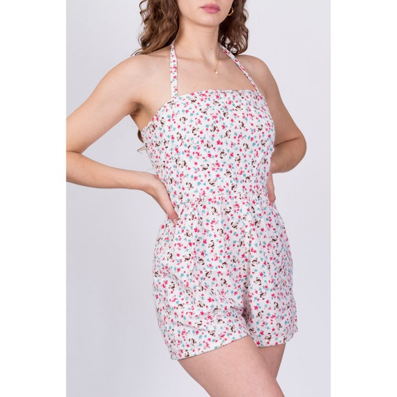 Sm-Med 1950s Novelty Print Halter Playsuit | Vint… - image 4