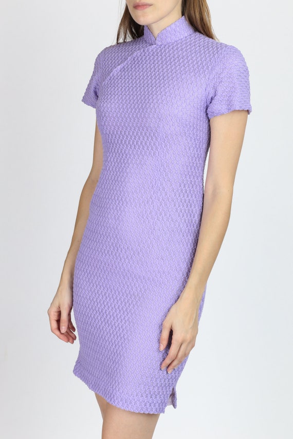 XS 60s 70s Purple Knit Cheongsam Dress | Vintage … - image 3