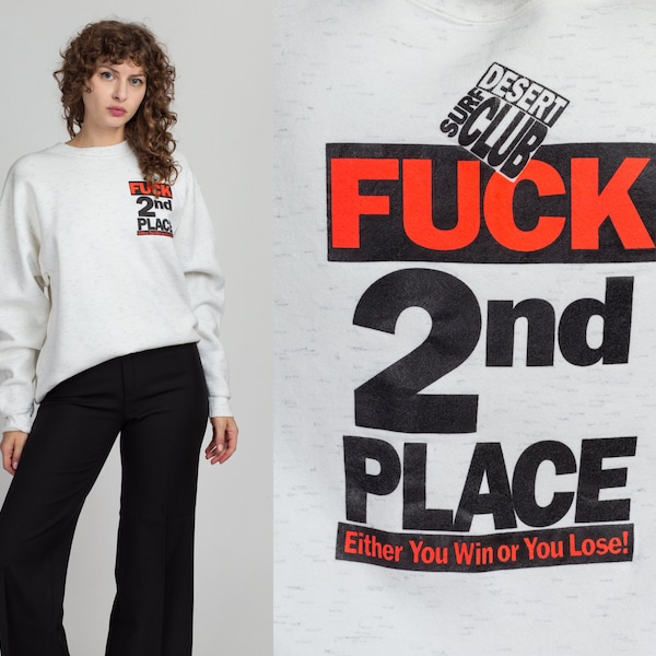 80s 90s "Fuck 2nd Place" Sweatshirt Extra Large | Vintage Unisex Desert Surf Club Pullover