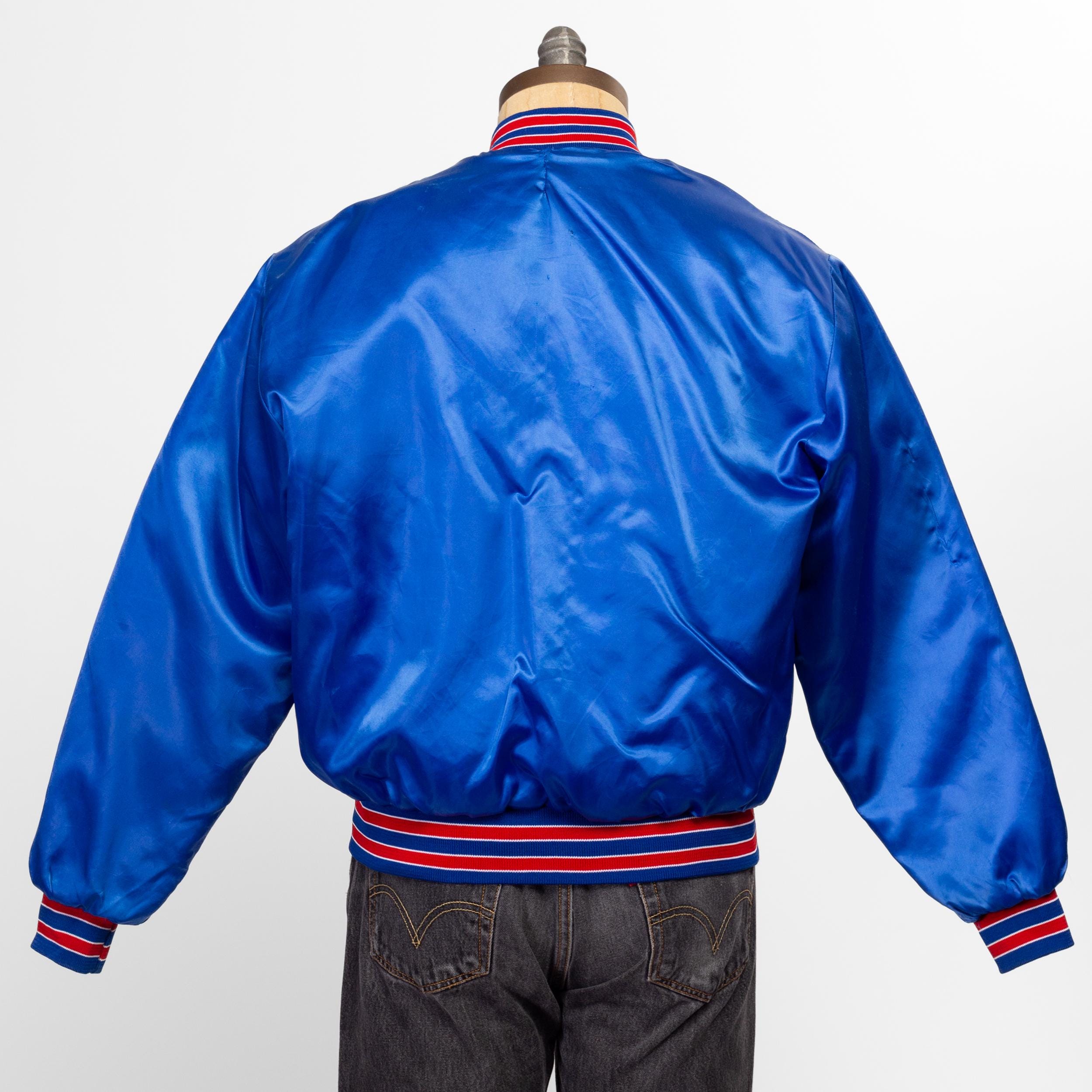 Vintage 1976 : Veste Satin Bomber – Champions Softball Homer City – Bleu/rouge, Taille L