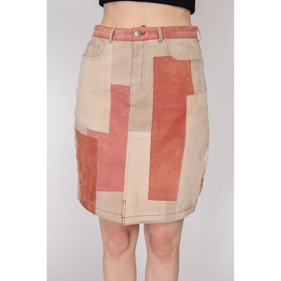 Medium Suede Patchwork Mini Skirt | Vintage High … - image 4