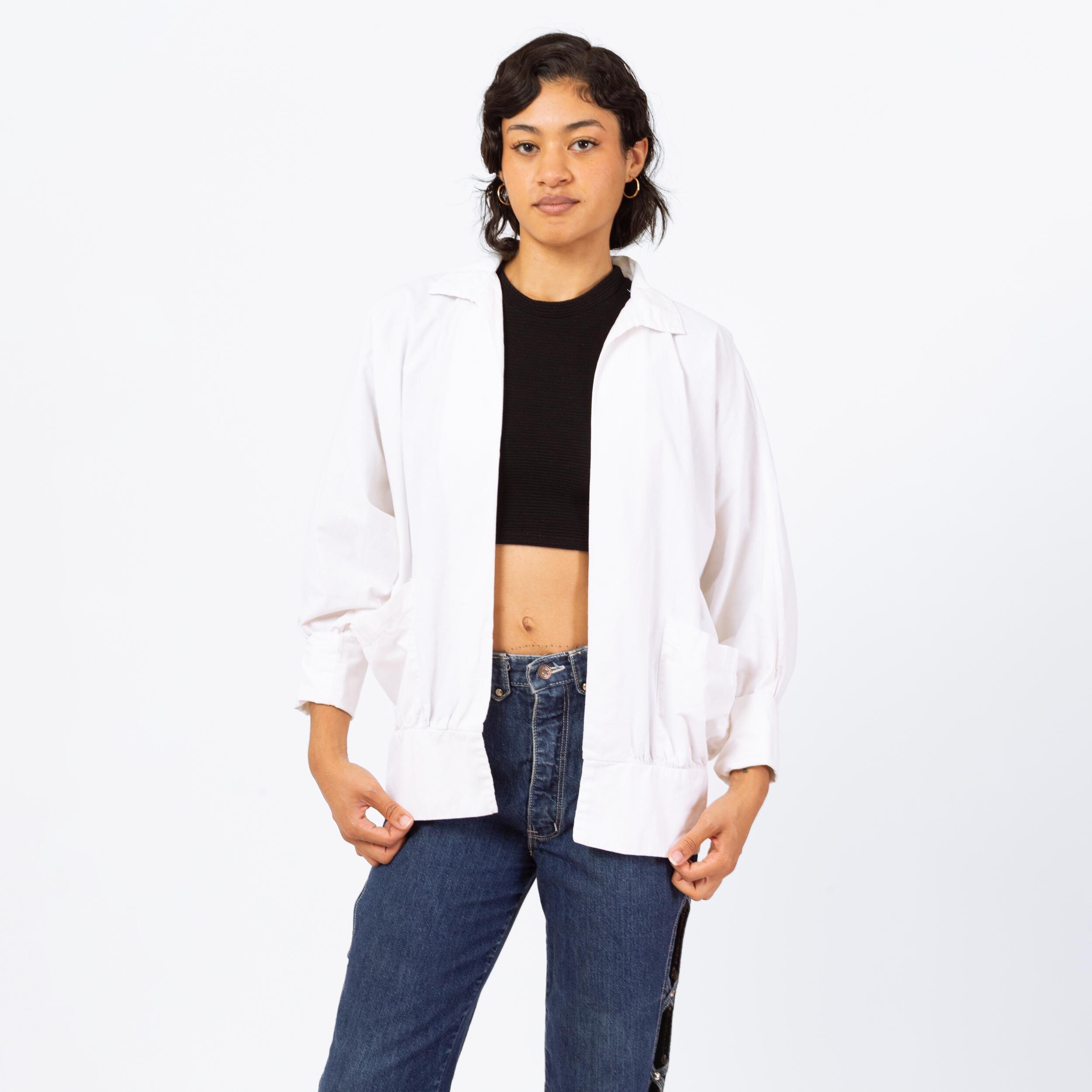 Vintage 90s Minimalist White Cotton Open Fit Jacket - Medium