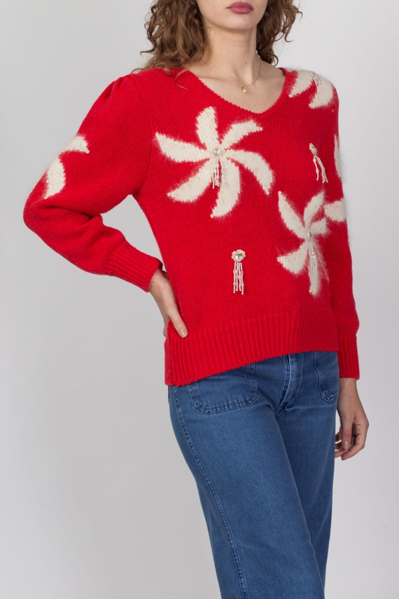 Medium 80s Red & White Pinwheel Angora Sweater | … - image 4