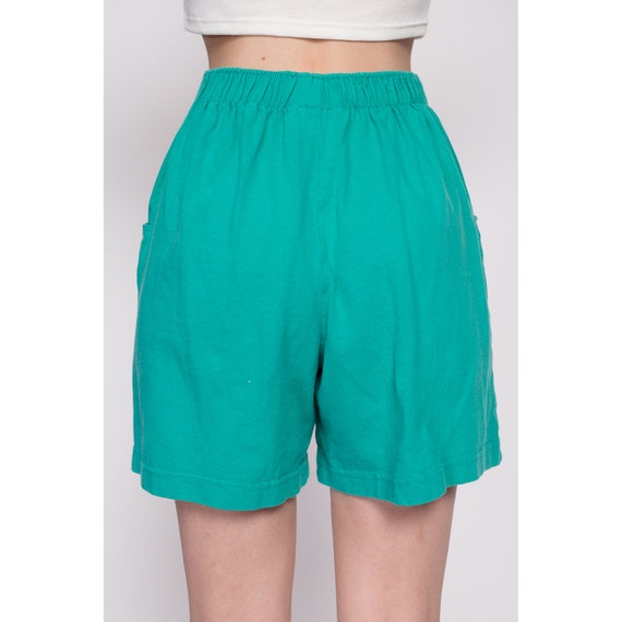 80s Teal Green Cotton Elastic Waist Shorts Small … - image 5