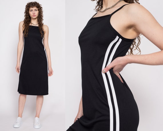 90s Black White Striped Sporty Dress Medium Vintage Stretchy