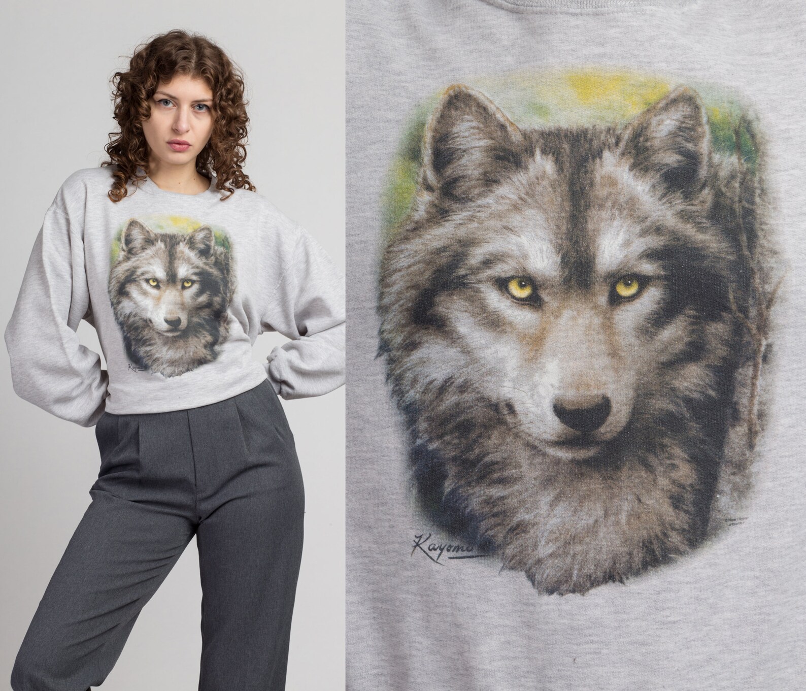 90s Gray Wolf Sweatshirt Large to XL Vintage Raglan Sleeve | Etsy