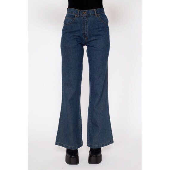 Petite XS 90s Dark Wash Denim Flared Jeans 25" | … - image 3