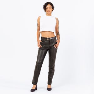 Vintage 80s Black Soft Leather Pants - Medium, 28&quot; Waist | High Waisted Biker Chic Pants, Slim Tapered Leg Trousers