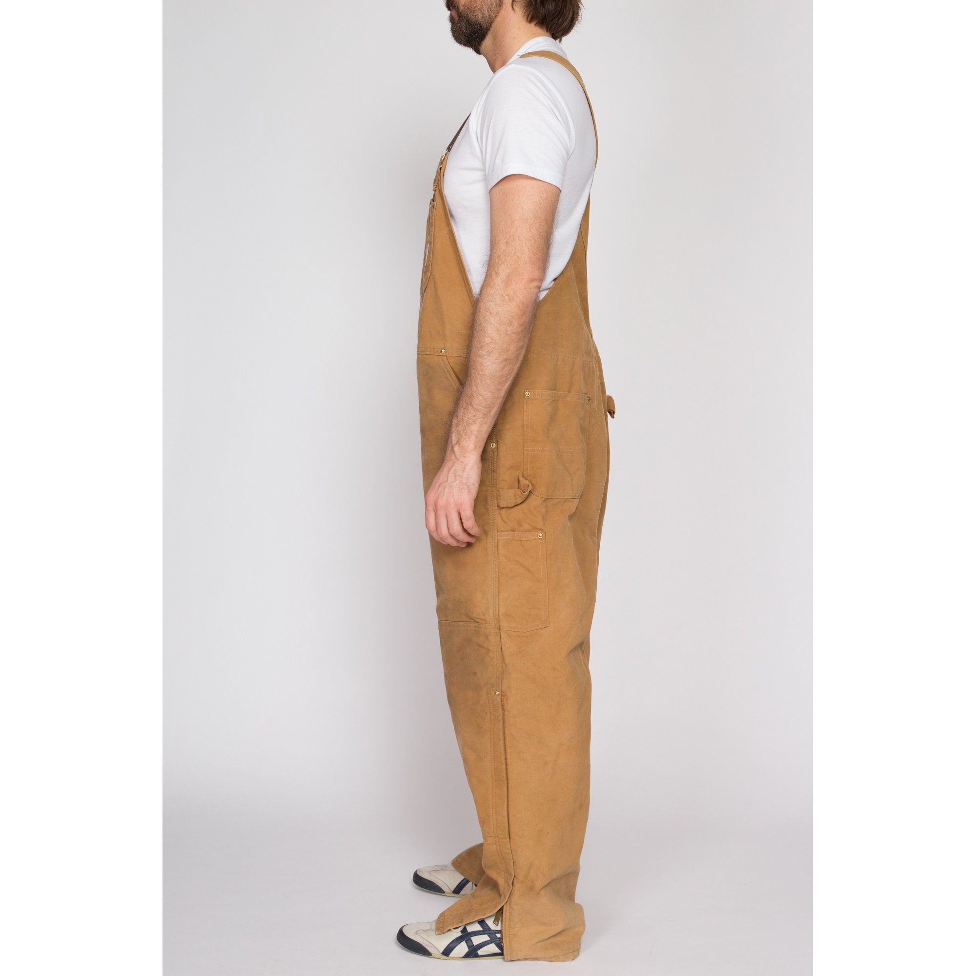XL Vintage Carhartt Tan Insulated Overalls | 90s Quilt Lined Duck