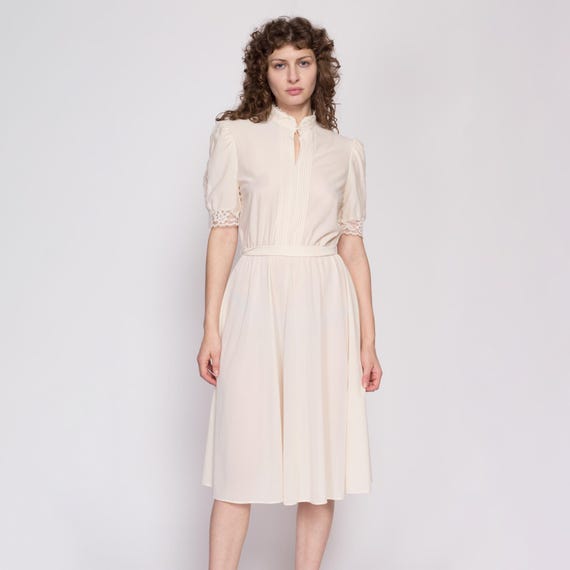 VINTAGE 60s 70s BROWN CREAM GOLD GEOMETRIC WEAVE SHEER DAGGER SHIRT DRESS 8 10