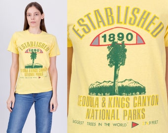 80er Jahre Sequoia Kings Canyon National Park T-Shirt XS bis S | Vintage Gelb Big Bäume Grafisches Touristen Tee