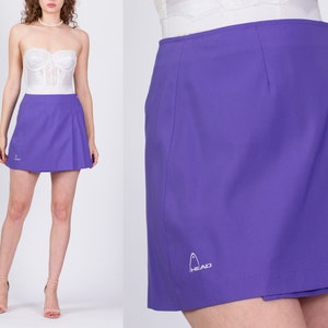 Vintage Purple Tennis Mini Skirt Medium, 28 80s 90s Head Sportswear High Waisted Preppy Wrap Skirt image 1