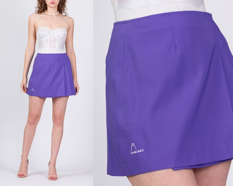 Vintage Purple Tennis Mini Skirt Medium, 28 80s 90s Head Sportswear High Waisted Preppy Wrap Skirt image 1
