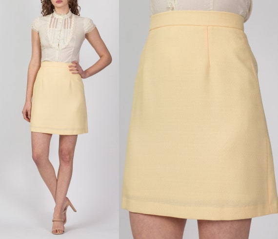 Medium 80s Buttercup Yellow Mini Skirt 27 Vintage High Waist Minimalist A Line Fitted Skirt Etsy Canada