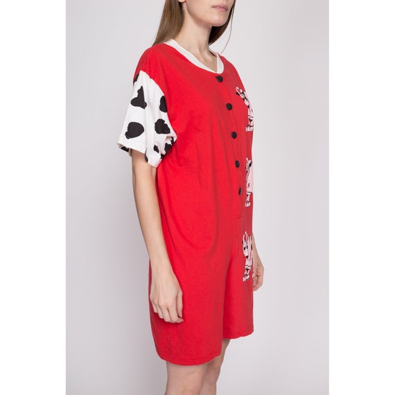 Med-Lrg 80s Retro Cow Romper | Vintage Red White … - image 3