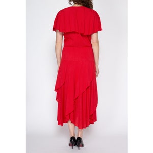 Medium 80s Red Flowy Capelet Maxi Dress Boho Vintage Flutter Sleeve V Neck Tiered Dress image 6