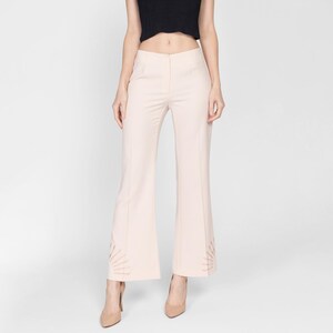 Small Y2K Blush Pink Embroidered Sunbeam Trousers | Vintage Mid Rise Flared Pants
