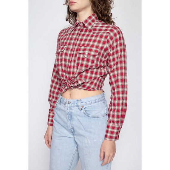 Medium 70s Red Plaid Pearl Snap Shirt | Vintage R… - image 2