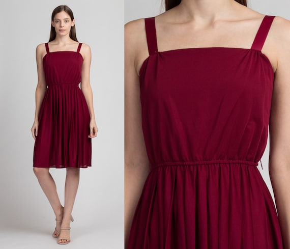 70s Boho Wine Red Party Dress - Small to Medium |