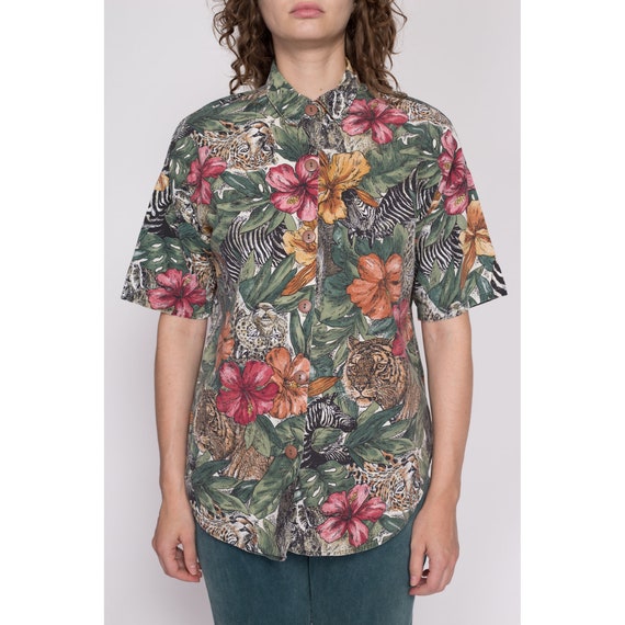 Medium 90s African Animal Tropical Floral Shirt |… - image 3