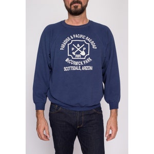 Large 80s Paradise And Pacific Railroad Sweatshirt Men's Short Vintage Scottsdale Arizona Navy Blue Raglan Sleeve Crewneck image 2