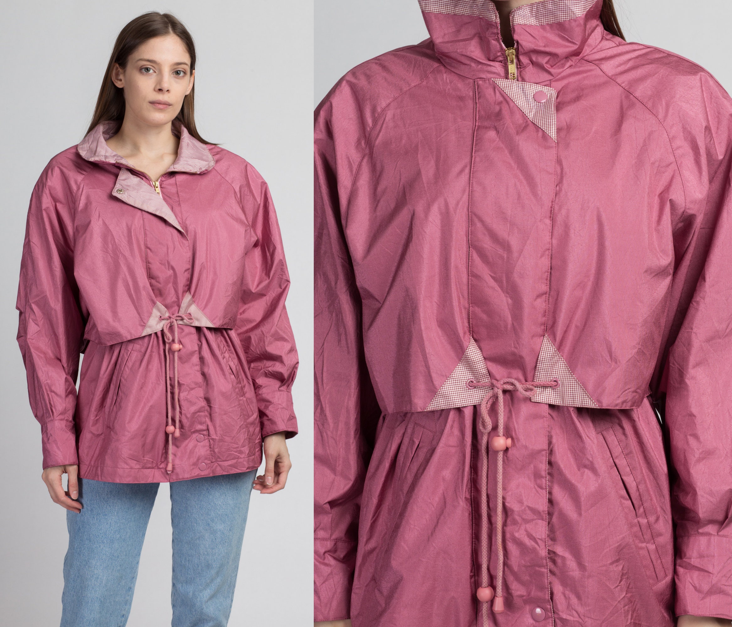 80s Pink Drawstring Waist Rain Jacket Small Vintage - Etsy