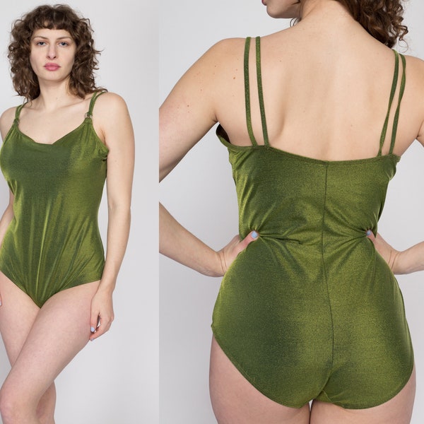 XL 90s Liz Claiborne Olive Green One Piece Bathing Suit | Vintage Elisabeth Luminescent Spaghetti Strap Swimsuit