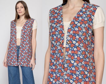 XL 70s Flower Power Vest | Retro Vintage Floral Open Fit Sleeveless Top