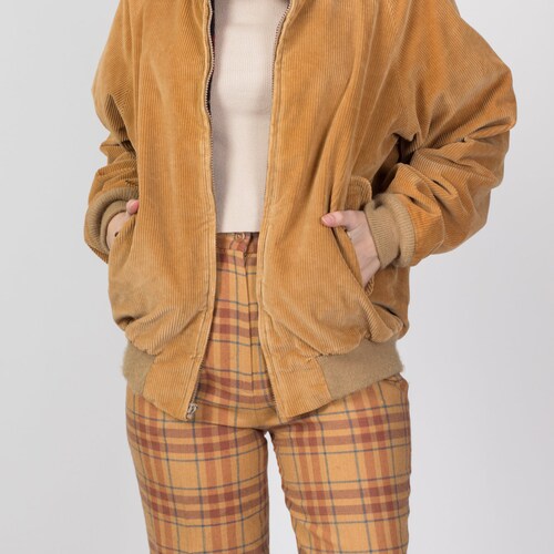Vintage 80s L.L. Bean Corduroy Jacket - Men's Large, Size shops 44 | Light Brown Zip Up Plaid Lined Barn Coat Bomber