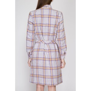 Medium 60s Mod Plaid Belted Shirtdress Vintage Purple White Long Sleeve Knit Mini Dress image 5