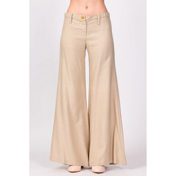 70s Khaki Low Rise Bell Bottoms Extra Small | Vin… - image 2