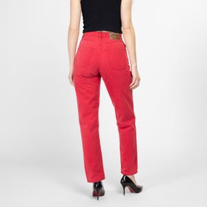 Small 90s Esprit Soft Salmon Pink High Waisted Jeans 27&quot; | Vintage Red Denim Tapered Leg Mom Jeans