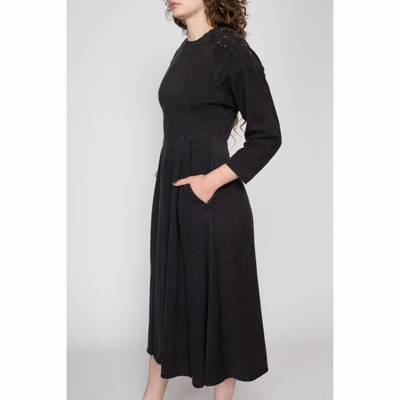 Small 80s Black Studded Button Back Midi Dress | … - image 3