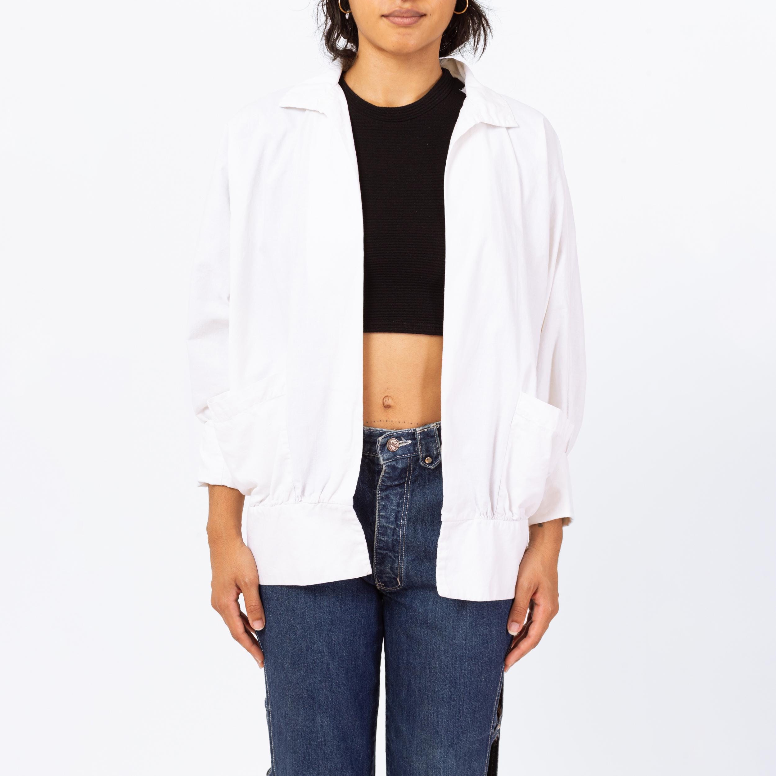 Vintage 90s Minimalist White Cotton Open Fit Jacket - Medium