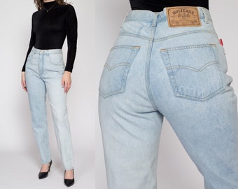 Medium 90s Two Tone Light Wash High Waisted Jeans 28" | Vintage Faded Denim Tapered Leg Mom Jeans